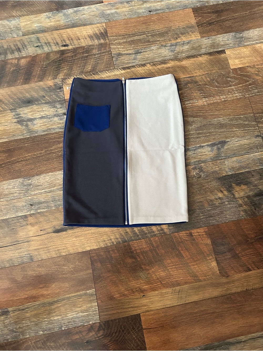 Poof! Navy and Cream Colorblock Pencil Skirt with Front Pocket